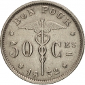 50 Centimes 1922-1933, KM# 87, Belgium, Albert I