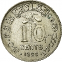 10 Cents 1919-1928, KM# 104a, Ceylon, George V