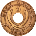 5 Cents 1937-1943, KM# 25, East Africa, George VI