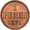 1 Penni 1864-1876, KM# 1, Finland, Grand Duchy, Alexander II, Dotted border, large denomination and date (KM# 1.1)
