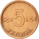 5 Penniä 1963-1977, KM# 45, Finland, Republic