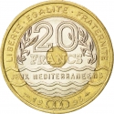20 Francs 1993, KM# 1016, France, Languedoc-Roussillon 1993 Mediterranean Games, Tower of Constance