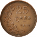 25 Centimes 1930, KM# 42, Luxembourg, Charlotte