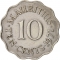 10 Cents 1954-1978, KM# 33, Mauritius, Elizabeth II