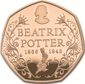 50 Pence 2016, KM# 1370b, United Kingdom (Great Britain), Elizabeth II, Beatrix Potter’s The Tale of Peter Rabbit, 150th Anniversary of Birth of Beatrix Potter