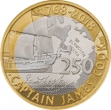 2 Pounds 2018, KM# 1565a, United Kingdom (Great Britain), Elizabeth II, 250th Anniversary of Captain James Cook's Voyage of Discovery, First Voyage