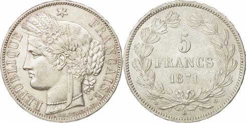 5 Francs France 1870-1871, KM# 818