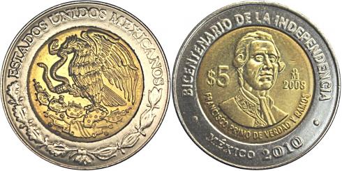 Francisco Primo MEXICO COMMEMORATIVE BIMETALLIC COIN 5 Pesos KM900 UNC 2008 