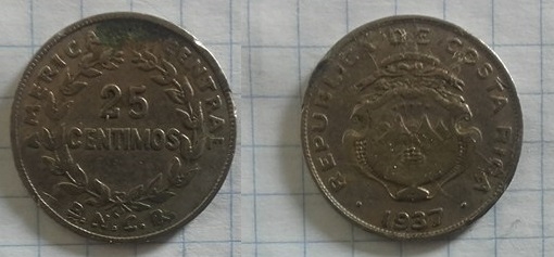 25 Centimos Costa Rica 1937, KM# 175