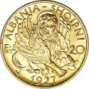 20 Franga Ari 1926-1927, KM# 12, Albania, Zog I