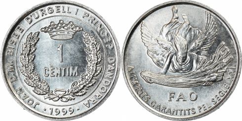 1999 Andorra 1 Centim Coin BU Very Nice  KM# 171 