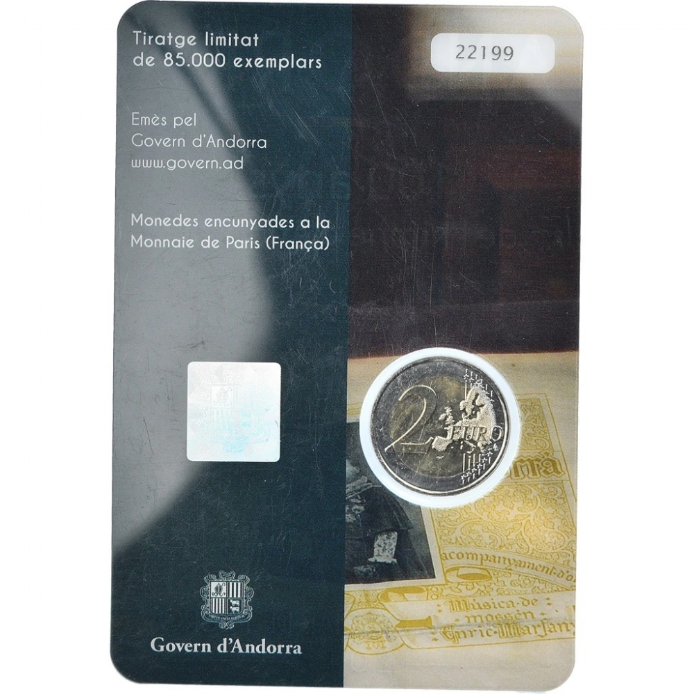 2 Euro 2017, KM# 533, Andorra, 100th Anniversary of the Anthem of Andorra, Coincard (back)