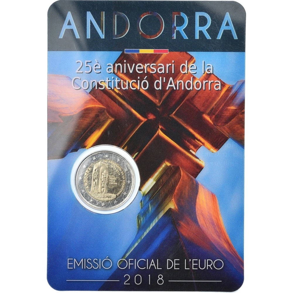 2 Euro 2018, KM# 536, Andorra, 25th Anniversary of the Constitution of Andorra, Coincard (front)