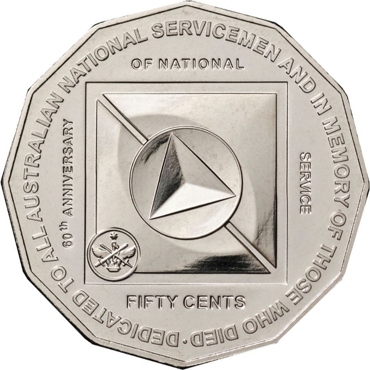 50 Cents 2011, KM# 1521, Australia, Elizabeth II, 60th Anniversary of Australia's National Service