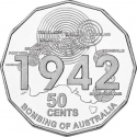 50 Cents 2012, KM# 1744, Australia, Elizabeth II, Bombing of Australia 1942
