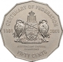 50 Cents 2001, KM# 553, Australia, Elizabeth II, 100th Anniversary of Federation, Australian Capital Territory