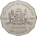 50 Cents 2001, KM# 551, Australia, Elizabeth II, 100th Anniversary of Federation, New South Wales