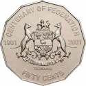 50 Cents 2001, KM# 565, Australia, Elizabeth II, 100th Anniversary of Federation, Tasmania
