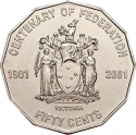 50 Cents 2001, KM# 557, Australia, Elizabeth II, 100th Anniversary of Federation, Victoria