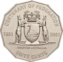 50 Cents 2001, KM# 563, Australia, Elizabeth II, 100th Anniversary of Federation, Western Australia