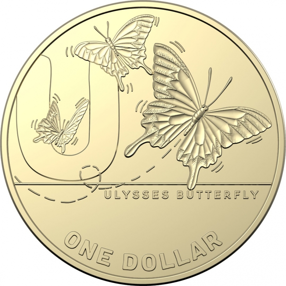1 Dollar 2021, Australia, Elizabeth II, The Great Aussie Coin Hunt 2, U - Ulysses Butterfly