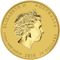 15 Dollars 2016, Australia, Elizabeth II, Australian Lunar Series II, Year of the Monkey