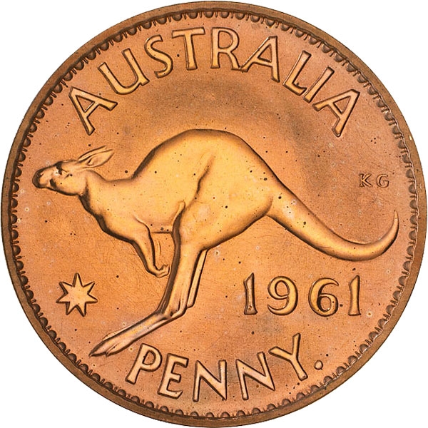 1 Penny 1955-1964, KM# 56, Australia, Elizabeth II, Perth Mint, with dot