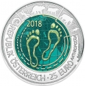 25 Euro 2018, Austria, Silver Niobium Coin, Anthropocene