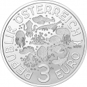 3 Euro 2024, KM# 3372, Austria, Luminous Marine Life, Blue Doctorfish