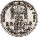 20 Kreuzers 1868-1869, KM# 446, Austro-Hungarian Empire, Hungary, Franz Joseph I