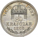 20 Kreuzers 1868, KM# 445, Austro-Hungarian Empire, Hungary, Franz Joseph I