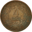 4 Kreuzers 1868, KM# 442, Austro-Hungarian Empire, Hungary, Franz Joseph I