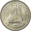 25 Cents 1966-1970, KM# 6, Bahamas, Elizabeth II