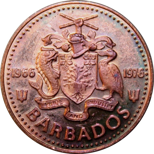 1 Cent 1976, KM# 19, Barbados, Elizabeth II, 10th Anniversary of Independence