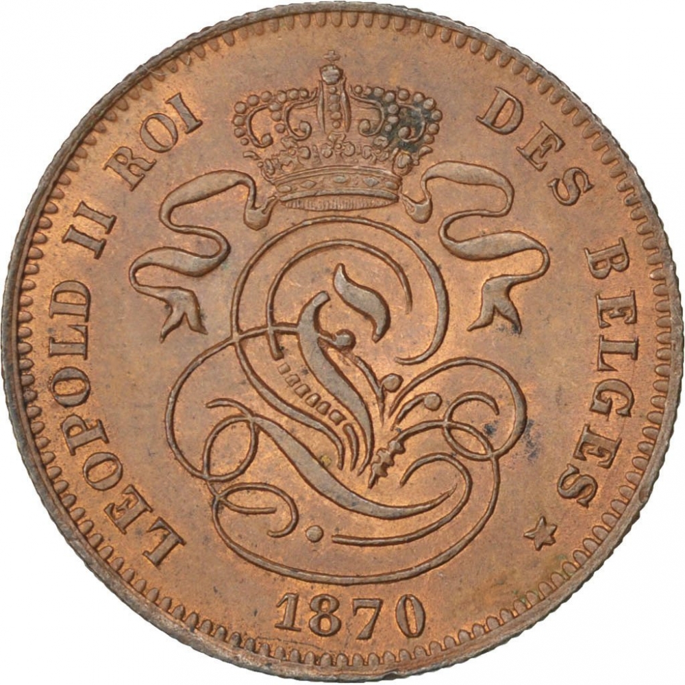 2 Centimes 1869-1909, KM# 35, Belgium, Leopold II