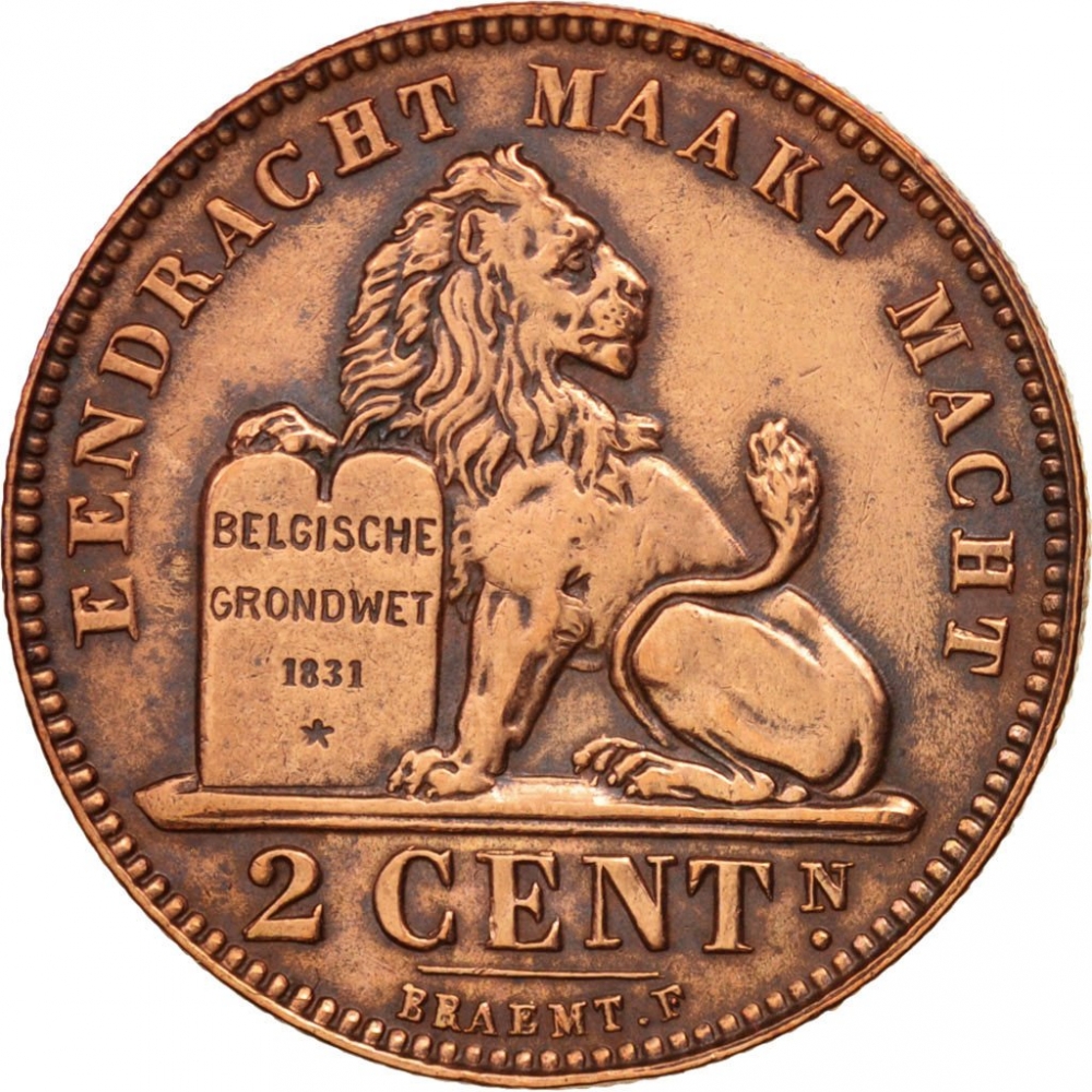 2 Centimes 1902-1909, KM# 36, Belgium, Leopold II