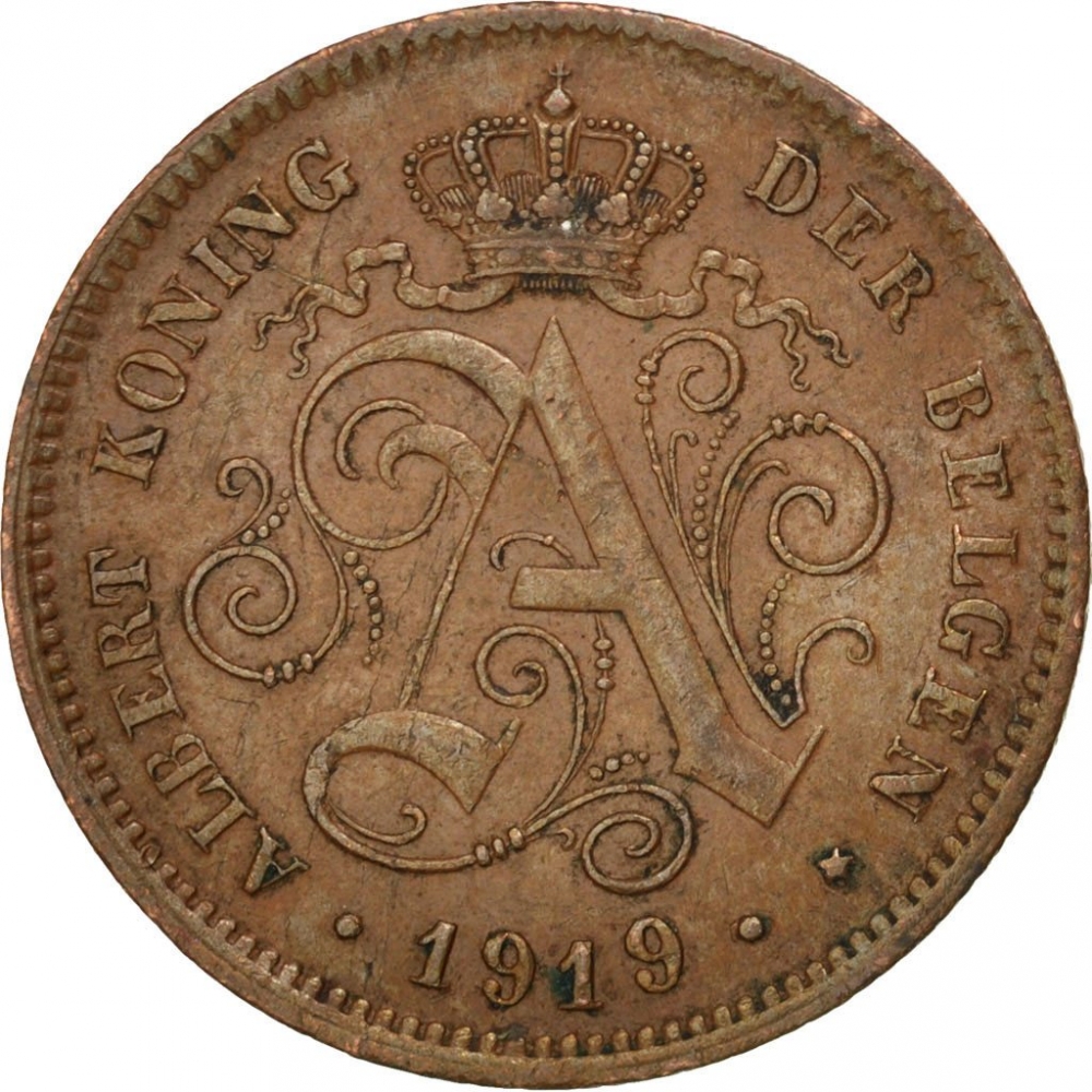 2 Centimes 1910-1919, KM# 65, Belgium, Albert I