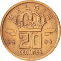 20 Centimes 1954-1960, KM# 147, Belgium, Baudouin