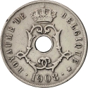 25 Centimes 1908-1909, KM# 62, Belgium, Leopold II