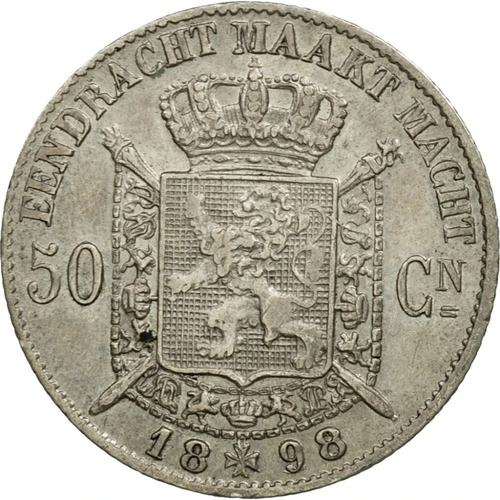 50 Centimes 1866-1899, KM# 27, Belgium, Leopold II