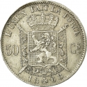50 Centimes 1866-1899, KM# 26, Belgium, Leopold II