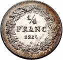 1/4 Franc 1834-1844, KM# 8, Belgium, Leopold I