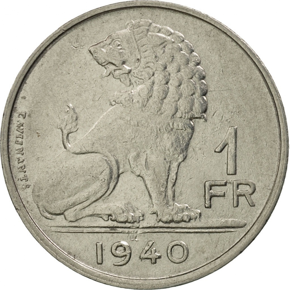 1 Franc 1939-1940, KM# 120, Belgium, Leopold III