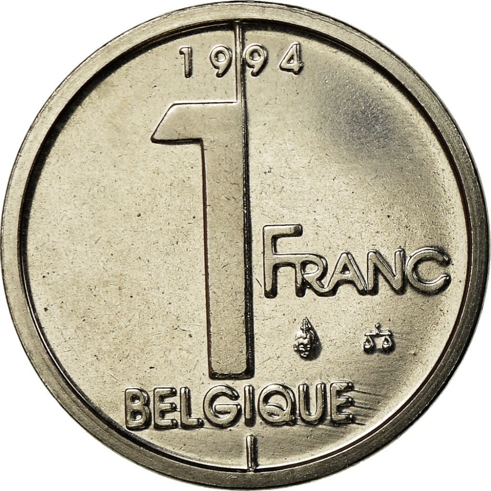 1 Franc 1994-2001, KM# 187, Belgium, Albert II, Large head