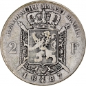 2 Francs 1887, KM# 31, Belgium, Leopold II