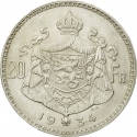 20 Francs 1933-1934, KM# 104, Belgium, Albert I