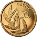 20 Francs 1980-1993, KM# 160, Belgium, Baudouin