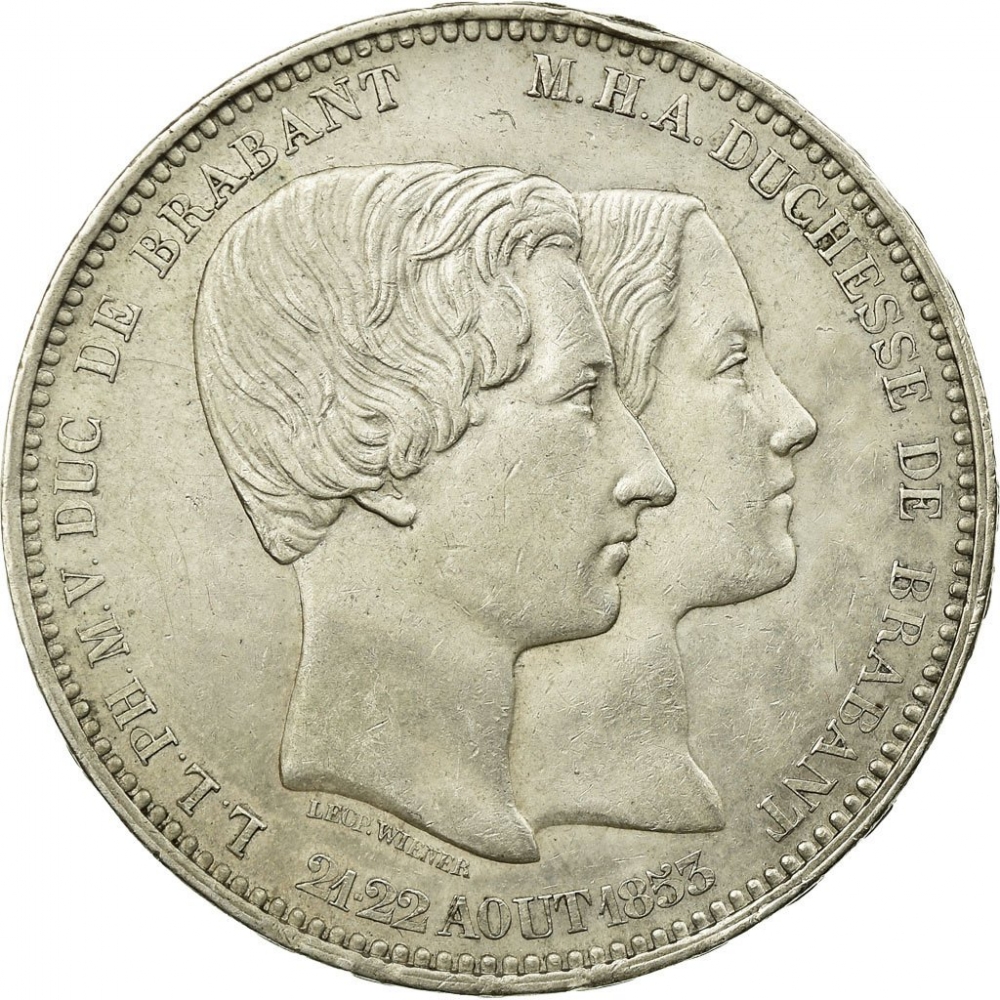 5 Francs 1853, X# M2, Belgium, Leopold I, Wedding of Prince Leopold and Marie Henriette