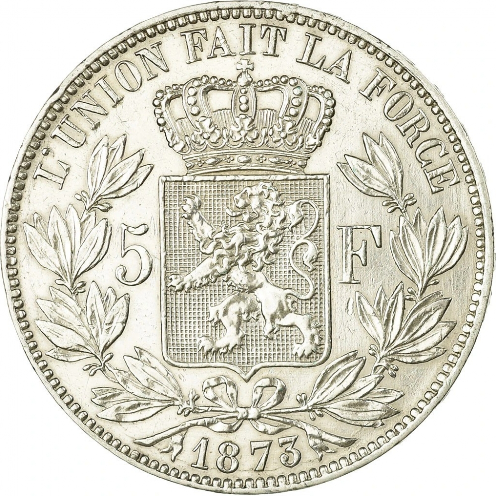 5 Francs 1865-1878, KM# 24, Belgium, Leopold II