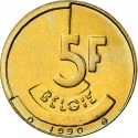 5 Francs 1986-1993, KM# 164, Belgium, Baudouin